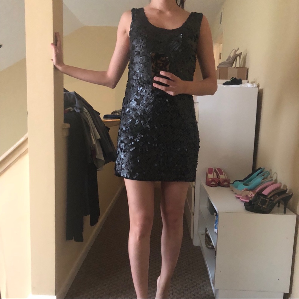 Black matte sequined mini dress